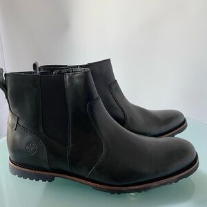 Timberland Men’s Black Leather Side-Zip Ankle Boots – Size 11 – Rubber Lug Sole